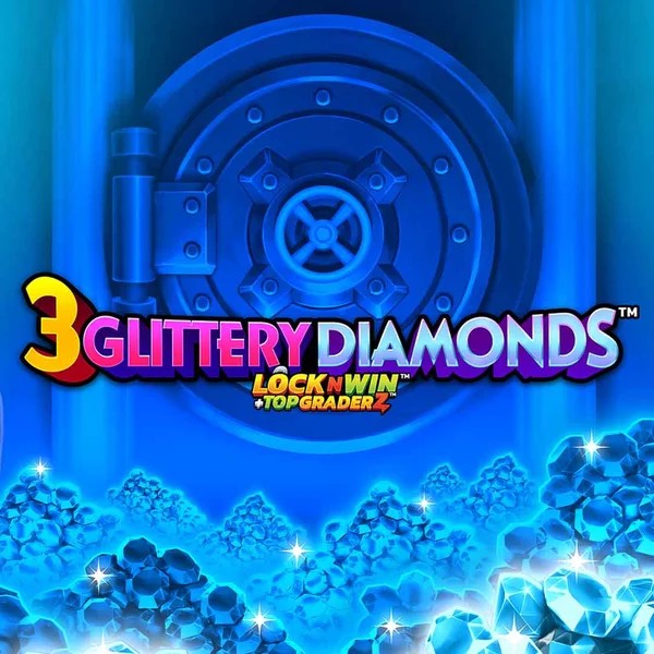 3 Glittery Diamonds slot logo by PearFiction Studios at RivO Casino3 Glittery Diamonds